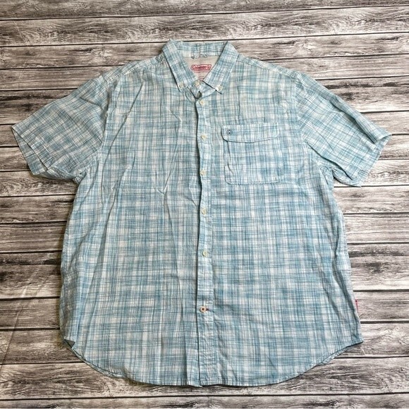 Coleman Men's Short Sleeve Button Down Plaid Shirt XL Extra Large Blue White - Picture 1 of 10